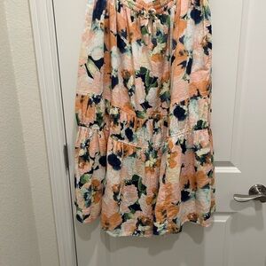 Wonderly Floral Maxi Skirt in Peach and Navy